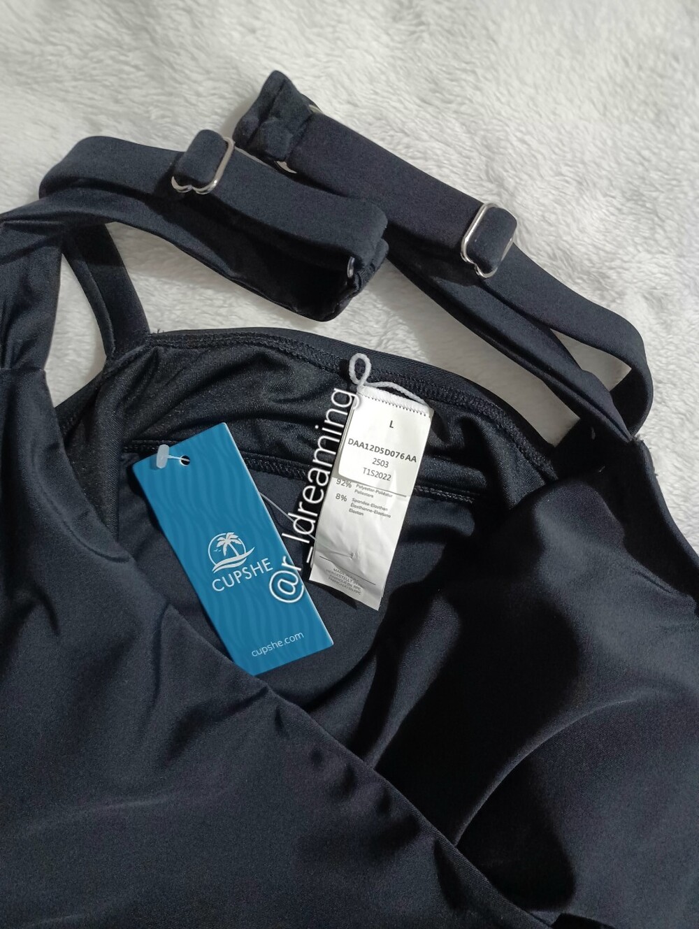 NWT Cupshe Black Women’s Draped V-Neck Swim Tank Size Large - Picture 6 of 6